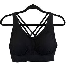 AK Sports Bra XXXL Black Criss-Cross Padded Sporty Activewear Yoga Gym Fitness
